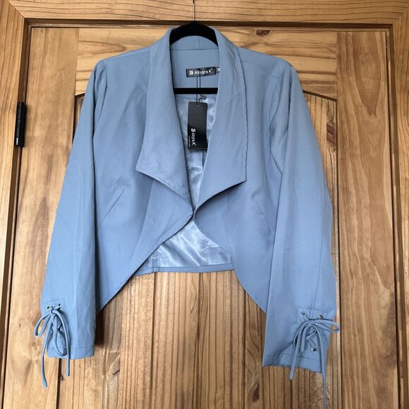 Allegra K Open Front Cardigan Jacket Work Office Business Suit Blazer Blue Sz M - Picture 5 of 16